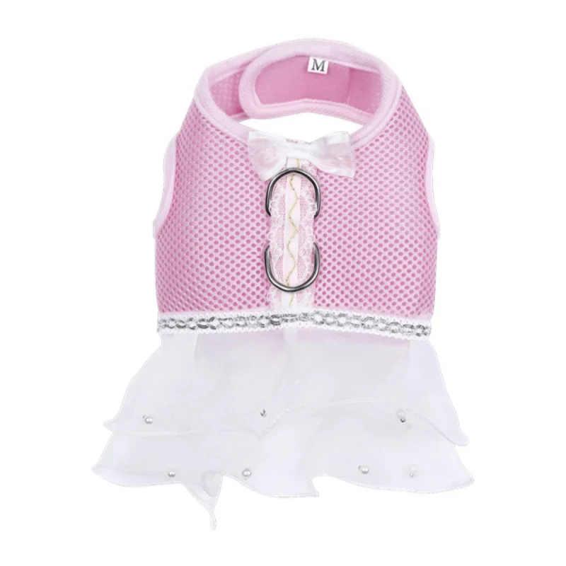 

Summer Pet Dog Dress Harness Mesh Soft Breathable Dresses Puppy Pet Strap Collar Leash Dog Clothes Dog Costume