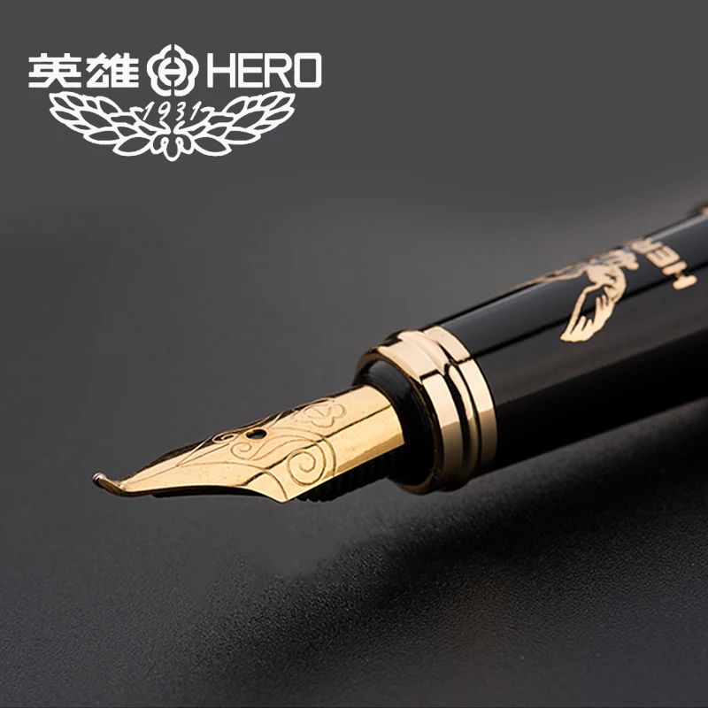 Hero H1078R перьевая ручка высокого класса, Подарочная резьба, Орел, деловая черная ручка для каллиграфии, 0,5 мм/1,0 мм - Цвет: 1MM Nib