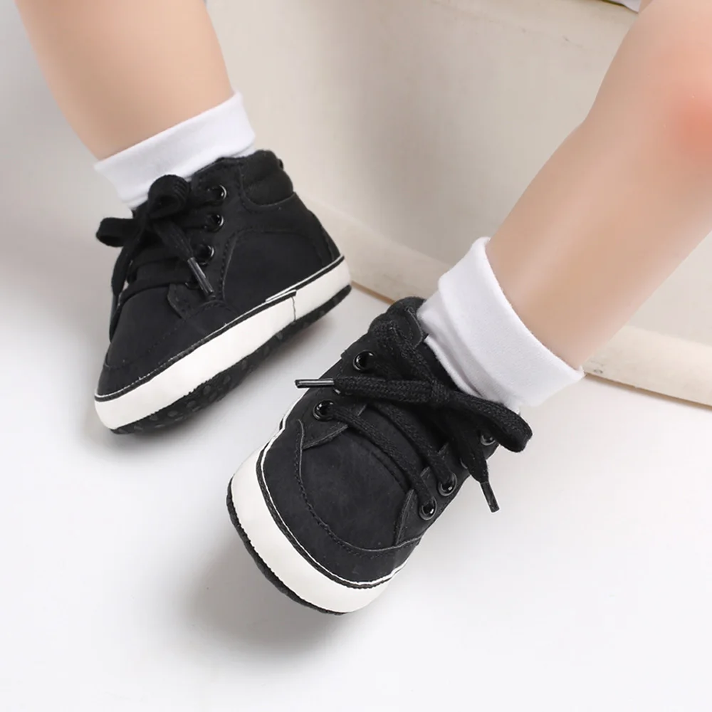Повседневная хлопковая обувь для новорожденных мальчиков и девочек на мягкой подошве со шнуровкой; нескользящие кроссовки для малышей; 3 цвета - Цвет: as photo show
