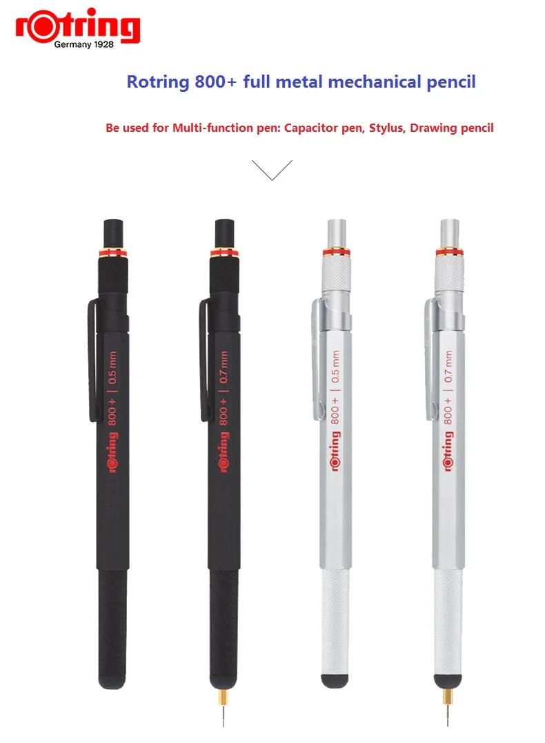 Rotring 800+ металлический механический карандаш 0,5/0,7 мм черный/серебристый Многофункциональный конденсатор ручки ручка, стилус, карандаш для рисования