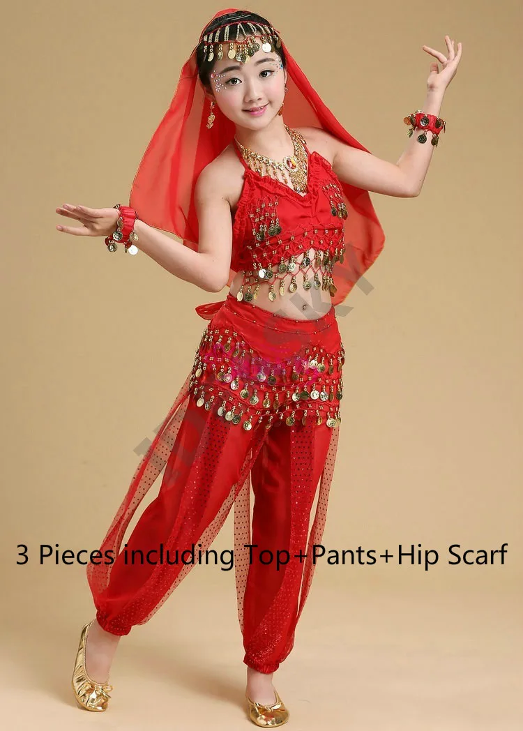 Детский набор костюма для танца живота Восточный танец Детские платья Индийский танец живота одежда танец живота дети индийские Взрослые женщины - Цвет: red 3pcs