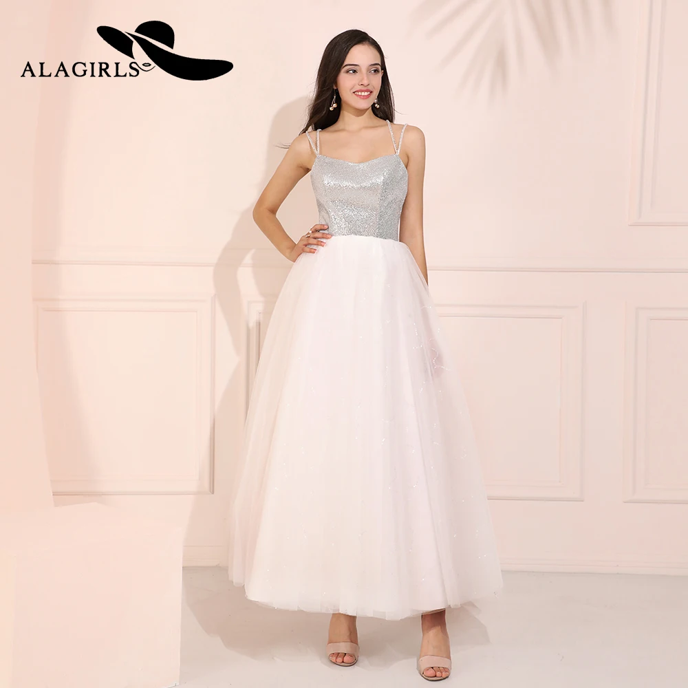 

Alagirls New Designed A Line Prom Dress Sequined Evening Gowns Tea-Length Evening Dress 2020 vestido de fiesta largos de noche