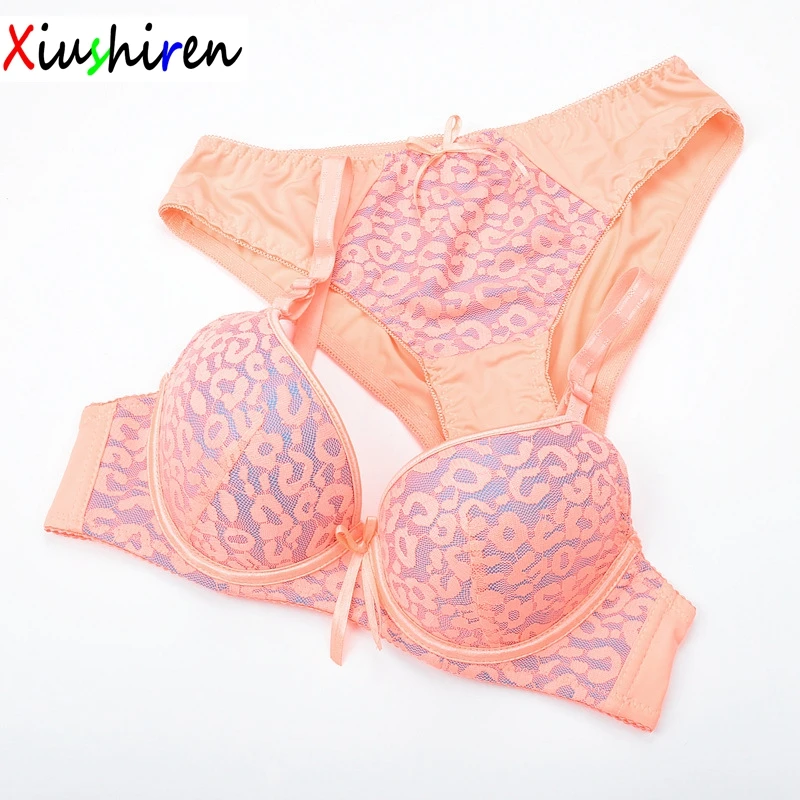 XIUSHIREN France Cute Solid Bra Set Orange Bra and Panty Sets Size 42C