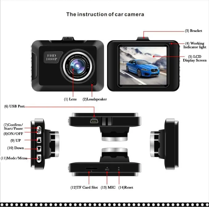 HD мини видеорегистратор Автомобильный видеорегистратор 2,2 ''ЖК-камера ночного видения с детектором движения видеокамера цифровой аудио-видео рекордер для вождения