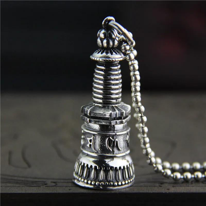 

C&R Real 925 Sterling Silver pendant Necklace Unique pagoda Men's and Women's Vintage Thai Silver Fine Jewelry