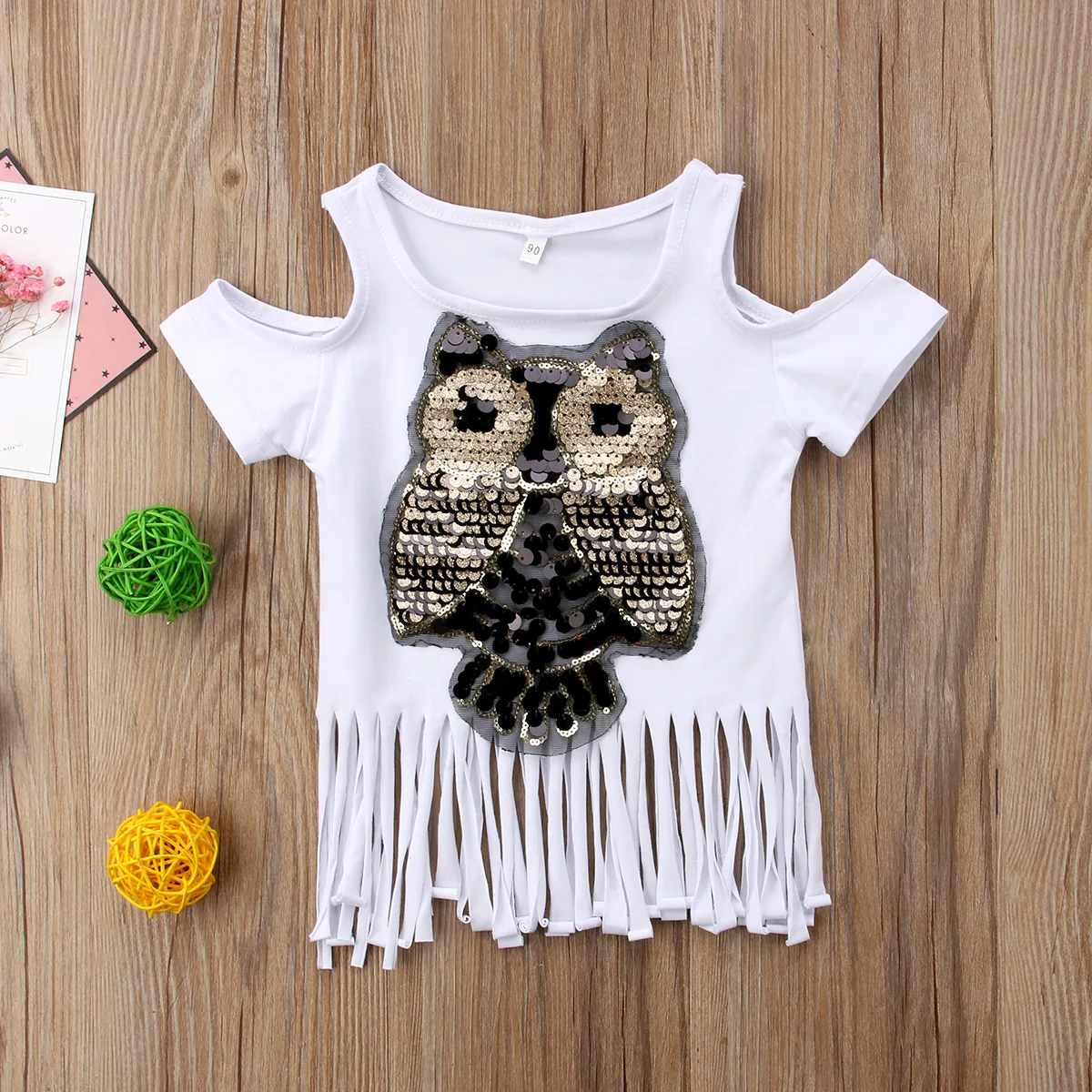 New Summer Tassels Toddler Kid Baby Girl clothes short sleeve T-shirt Tops Sequins Owl Tops