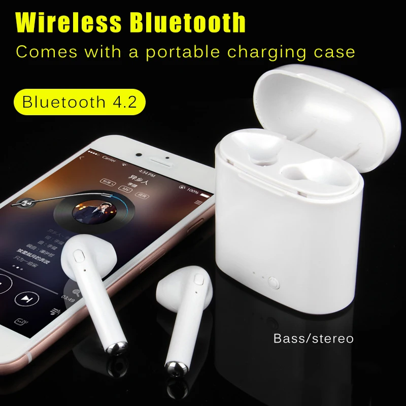 Kopen Draadloze Bluetooth Oortelefoon i7s TWS Sport Opladen Opbergdoos In Ear Oordopjes Oortelefoon Headset Voor iPhone Voor Xiaomi