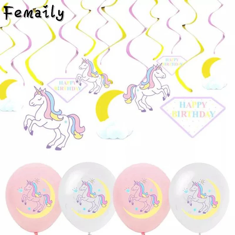 

FEMAILY 10pcs/lot Unicorn Balloons Party Decoration Supplies Pink Latex Baloon Cartoon show Horse Float Globe Birthday Party