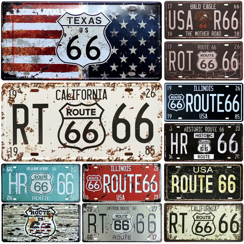 Bar Club Wall Garage USA Vintage Metal Tin Signs Route 66 Car Number