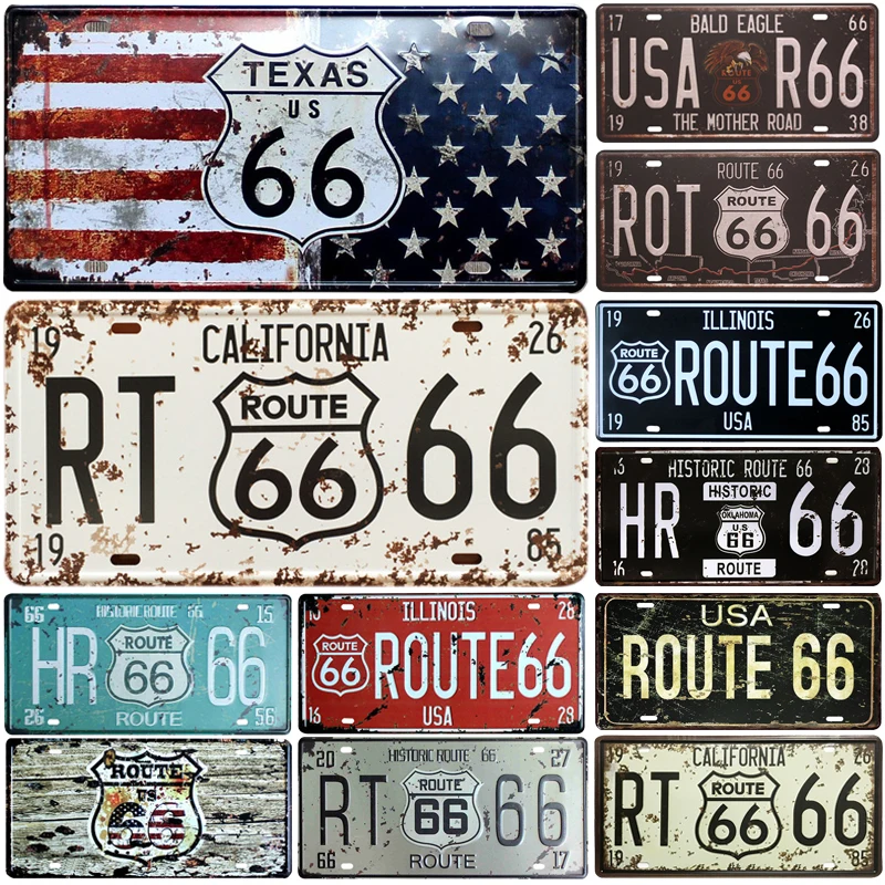 66 Route Group License Plate Metal Plate Car Number Tin Signs Bar Pub Cafe Home Decor Metal Sign Garage Painting Plaques Signs