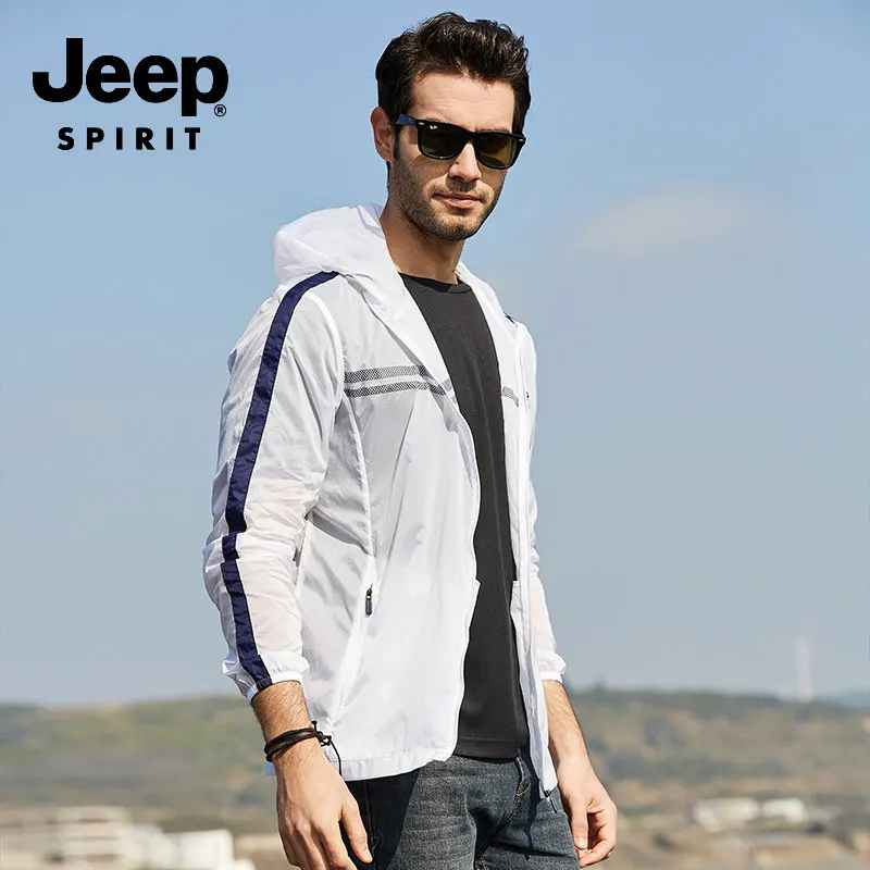 JEEP SPIRIT летняя Солнцезащитная куртка, пальто, мужская деловая одежда с капюшоном, ультра-светильник, длинный рукав, одноцветная модная куртка