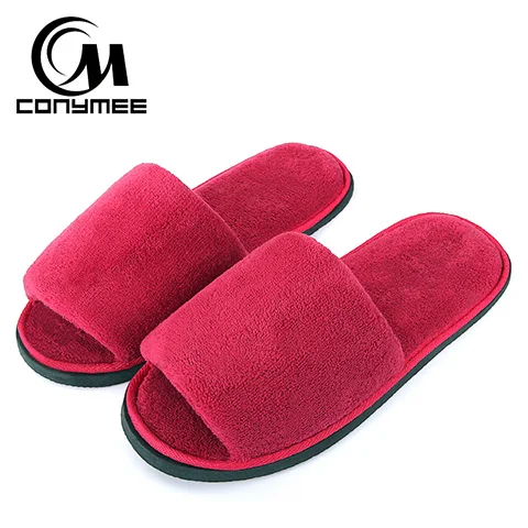 CONYMEE/тапочки; женская домашняя мягкая обувь; Pantufas; мужские и женские теплые кроссовки из бархата кораллового цвета; зимние плюшевые шлепанцы для дома помещений - Цвет: JD-S Red