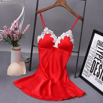 

Summer Women Nightgowns Sleepshirts Nightshirts Silk Sleepwear Satin Sexy Spaghetti Strap Nightdress Lace Nightwear
