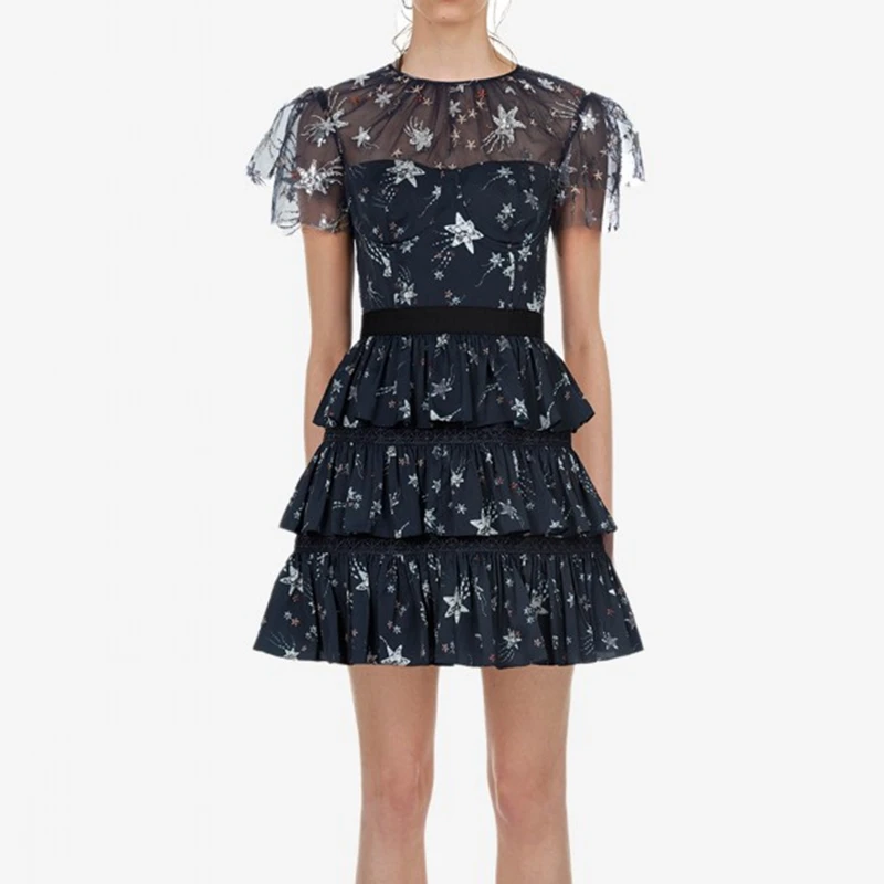 

Self Portrait 2019 Spring New Arrival Stars Sequin Embroidered Dress Runway Women Party Short Dresses