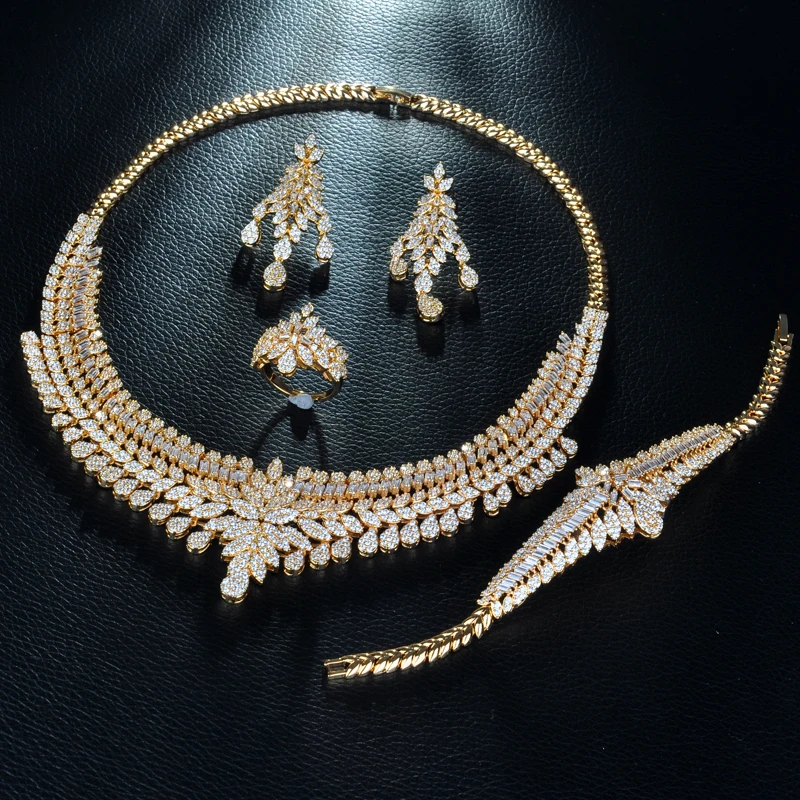 Be 8 модный дизайн золотой цвет нигерийский Свадебный кубический цирконий ожерелье 4 шт набор ювелирных изделий винтажный Дубай бусины ювелирные изделия S247