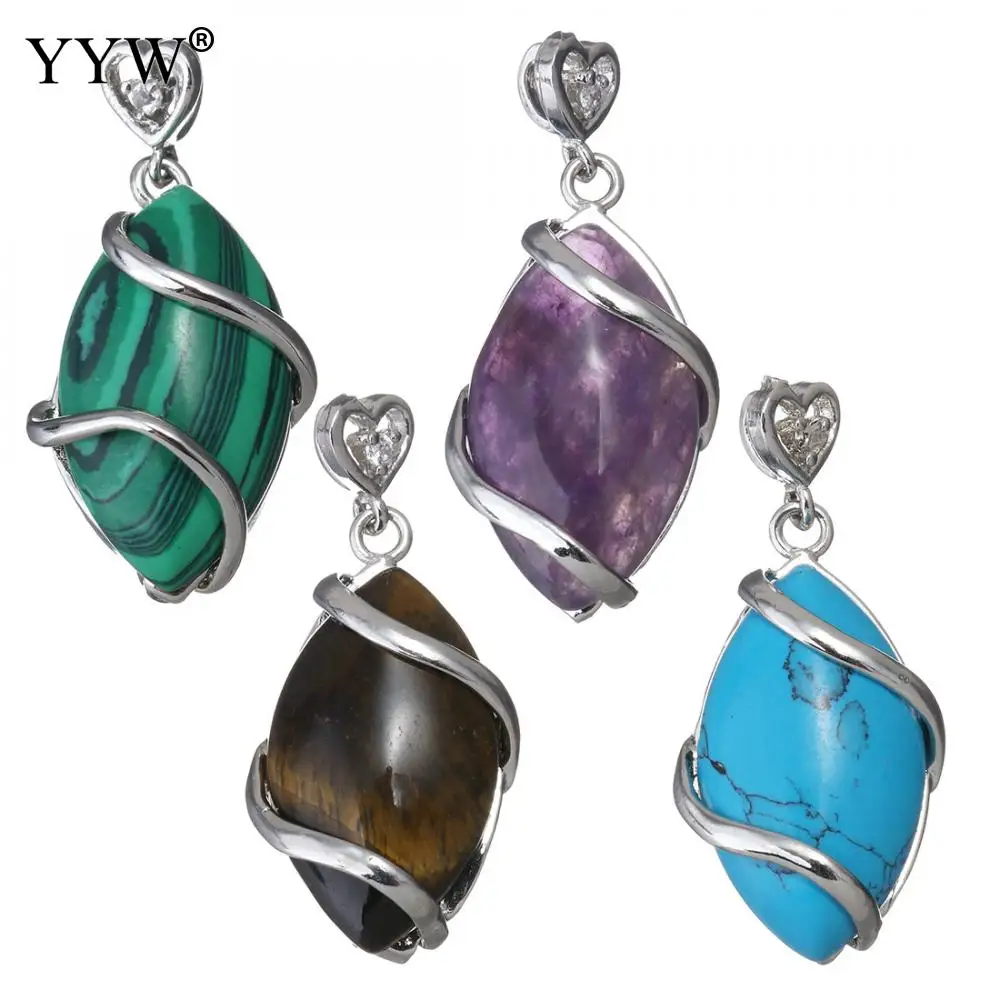 

Silver Color Wired Wrap Stone Pendant Horse Eye Rhinestone Malachite Amethysts Turquoises Tiger Eye Opal Quartz Pendant DIY