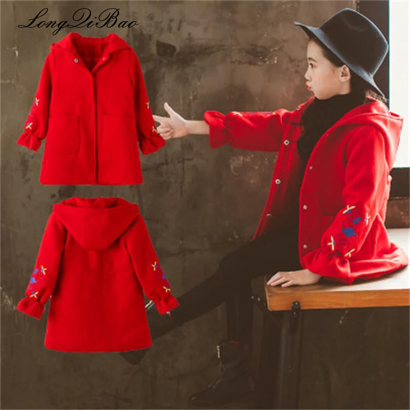 

Baby girl 2018 new sweet woolen coat girl autumn and winter wear big children's children's embroidered coat children's wear