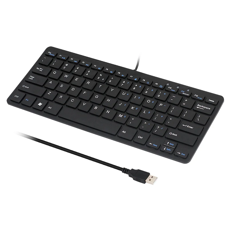 New Ultra Thin Slim 78 Keys Wired USB Mini PC Keyboard Lightweight Black Plastic Keyboard For Apple Mac Laptop PC Computer