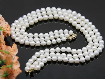 

New fashion women jewelry 3 row AA 8-9mm white round cultured pearl necklace