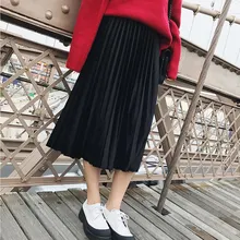 Женская однотонная плиссированная эластичная юбка средней длины с высокой талией