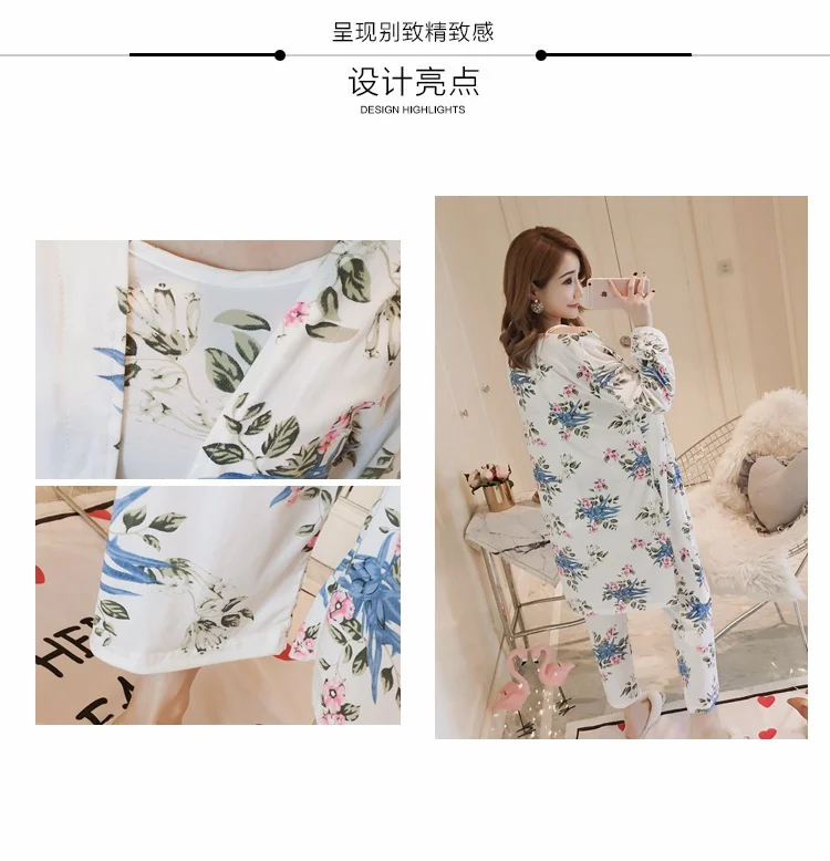 cute pajamas for women 2021 Autumn 3PCS Sexy Long Sleeve Robes Pajama Sets for Women Print Sleepwear Homewear Pijama Mujer Home Clothes Three Piece Set cute pjs