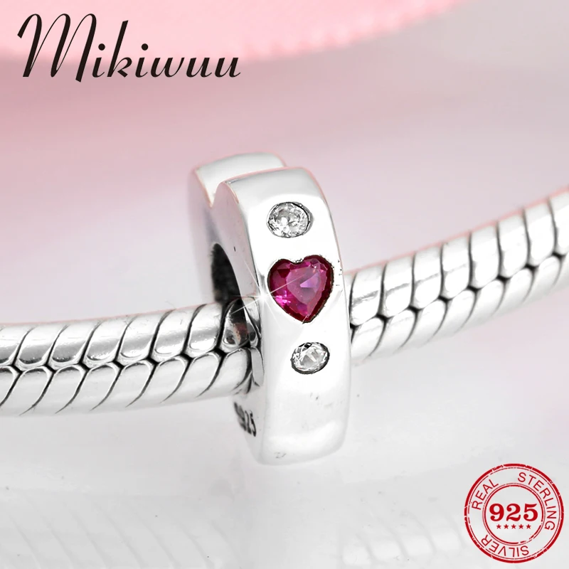

925 Sterling Silver Rose red love heartshaped spacer beads DIY beading Jewelry making fit Original Pandora Charms Bracelet
