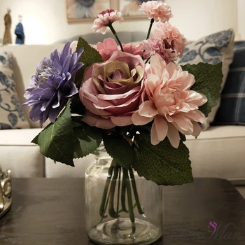 

Silk flower wedding roses dahlias Artificial flowers fall vivid leaf wedding flower bridal decorative flowers Exquisite gift box