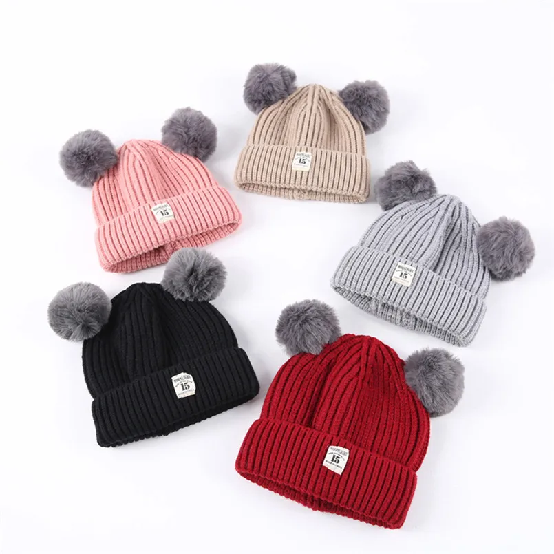 Headwear Baby hats for girls Baby newborn hats Boys Girls Cap Cotton Knitted Ball Warm Children Hats czapki dla dzieci #4S4 (1)