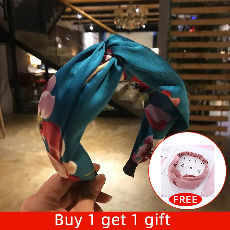 

Retro Women Flower Print Hairband Headband Wide Patchwork Cloth Hair Band Girls Hair Accessories Hair Hoop