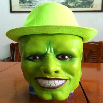 

Hot !!100% Latex Movie THE MASK Jim Carrey LATEX MASK - Halloween Costume Prop Full Face Clown Mask Adults Size Free shipping