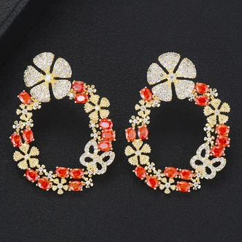 

GODKI 42MM Luxury Butterfly Flower Dangle Earrings For Women Wedding Full Mirco Cubic Zirconia Dubai Fashion High Jewelry 2019