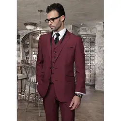 2017 Италия Пользовательские мужской костюм бордовый Свадебные мужчин костюм пальто + Штаны + галстук + жилет мужские костюмы свадебное