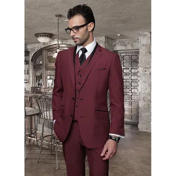 

2020 Italy custom terno masculino Burgundy wedding men suit coat+pants+tie+vest mens suits dress wedding best man clothes