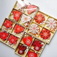 

12pcs Christmas Tree Decorations Wooden Hanging Pendants Ornaments Bell Frozen Wood Craft Xmas Winter Decorations for Home