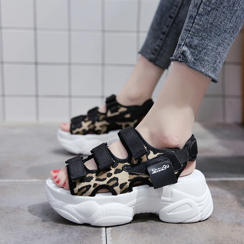 ERNESTNM Women Sandals 2019 Summer Chunky Sandals Wedges Stripper Shoes Leopard Open Toe Strap High Heels Sandalias Mujer