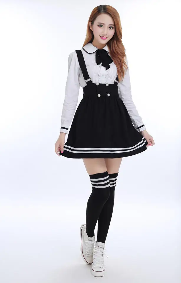 Корейская школьная форма для девочек, Морской Костюм Моряка для женщин, японская школьная форма, хлопковая белая рубашка+ клетчатая юбка на лямках