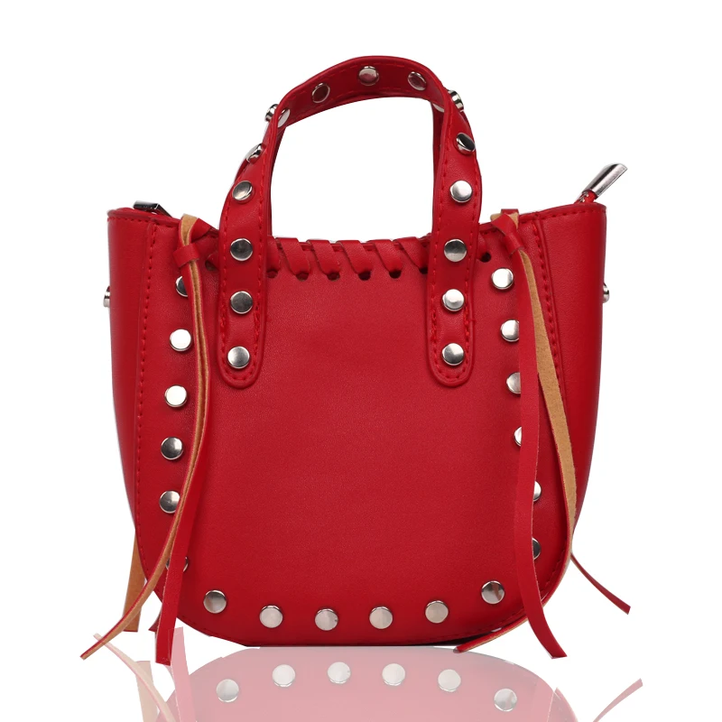 2016 Women Bag Handbags Over Shoulder Crossbody Sling Girl Leather Tote Rivet Tassel Black Small Knitting Motorcycle Lady Bolsas