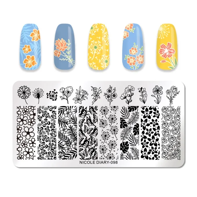 NICOLE DIARY Rectangle Stamping Plate Nail Stainless Steel Marble Plate Mixed Designs Image Nail Art Templates Tools - Цвет: ND-098