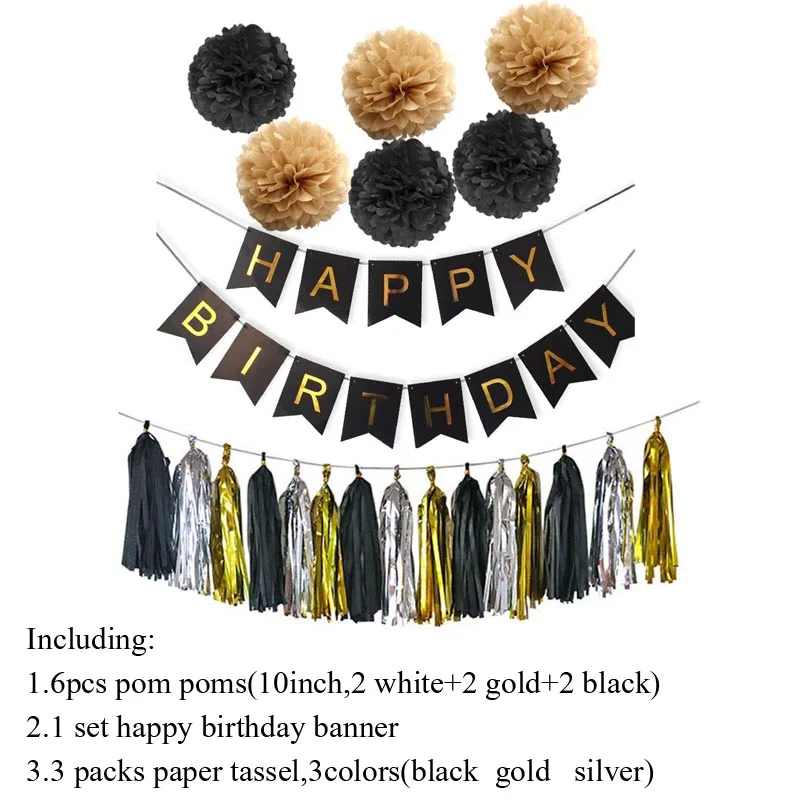 Украшения для детского душа Золотая шелковая бумага кисточки помпоны мальчик девочка счастливый плакат "с днем рождения" предметы для вечеринки, сувениры Декор детский душ - Цвет: Black Style 5