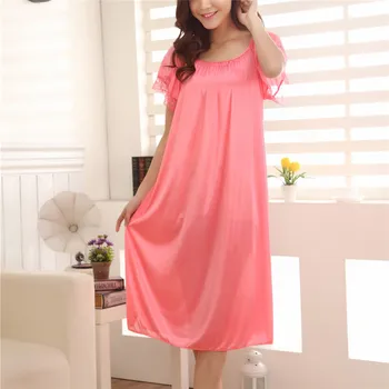 

Oversize Women Summer Home Lace Ice Silk Short Sleeve Loose Nightgown Dress O Neck Lingerie Sleep Dress One Size 40FE01