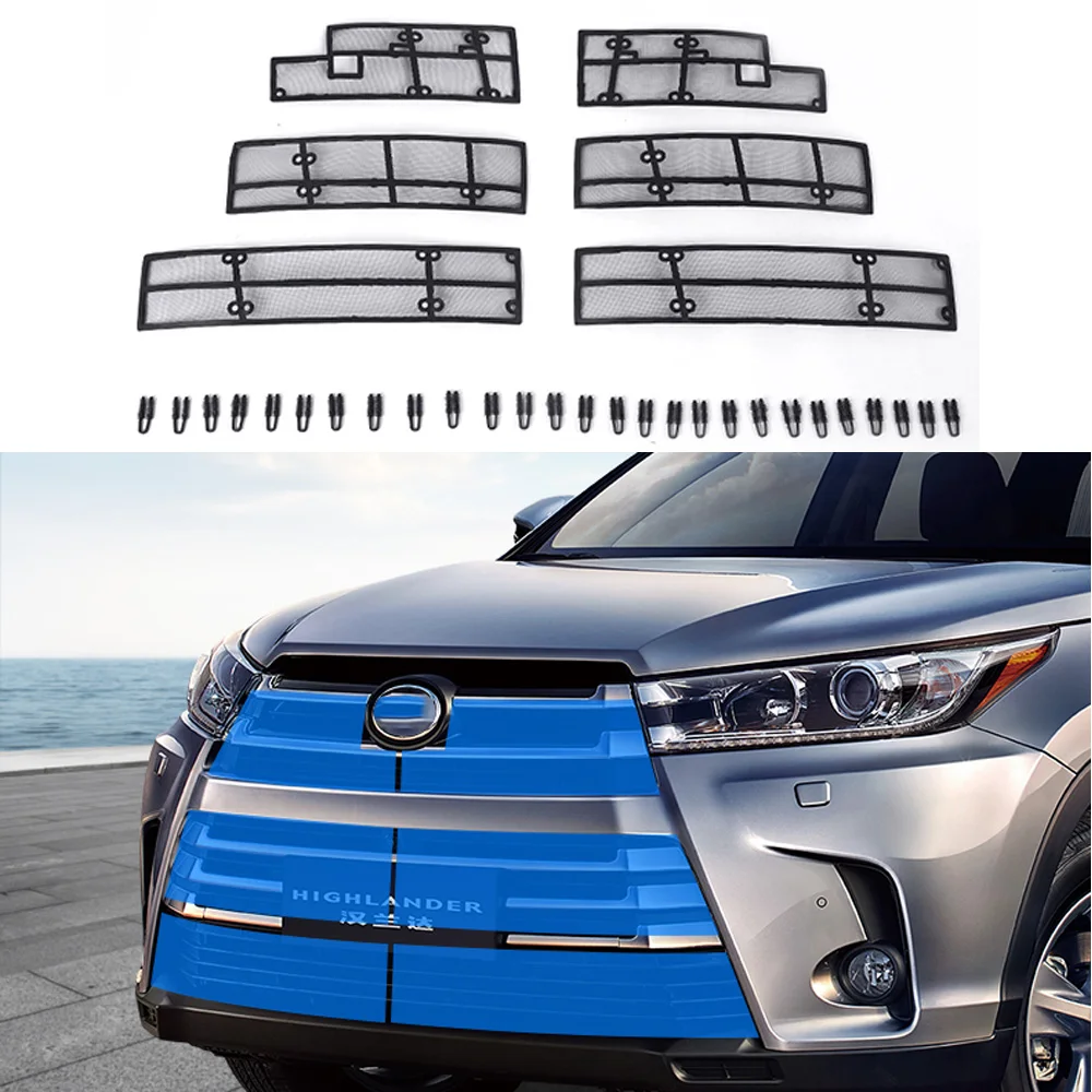 

6PCS Car Insect Screening Mesh Front Grille Insert Net For Toyota Highlander Kluger 2017 2018 2019Accessories