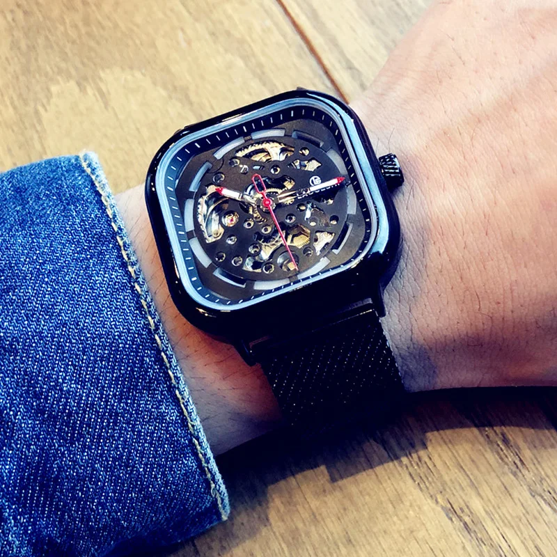 Fashion Square Mechanical Watch Men Top Luxury Brand Automatic Skeleton Watch Waterproof Big Dial P