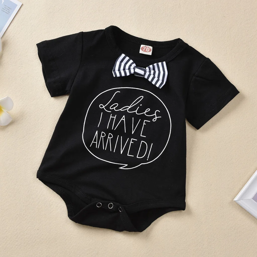 

KLV newborn baby clothes boys infant Baby Boy Gentleman Short Sleeve Letter clothing size 0-24 months#y20