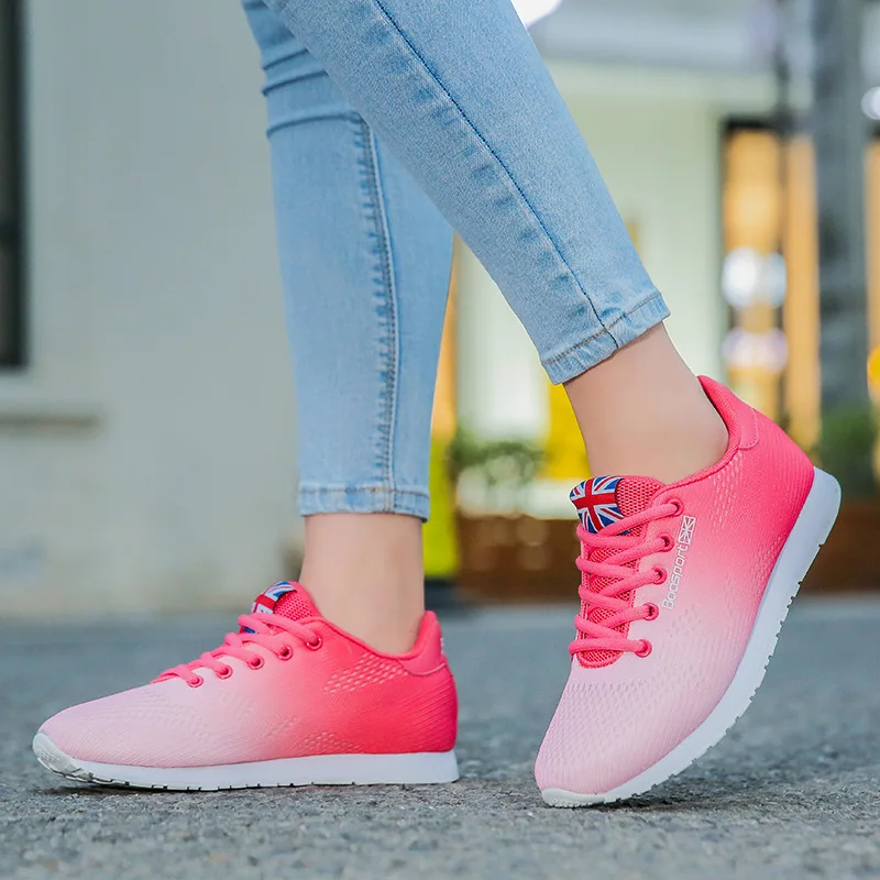 

Comfortable Candy Color Women's Shoes Spring 2019 Lace up Mesh Platform Sneakers Ladies Trainers for Runway Pink Green