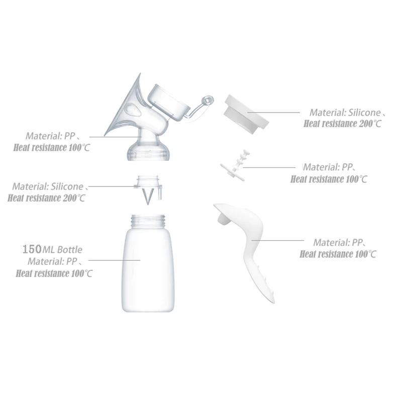 Manual Breast Pump Powerful Baby Nipple Suction 150ml Feeding Milk Bottles Silicone BPA Free Breasts Pumps Bottle Sucking TY0380