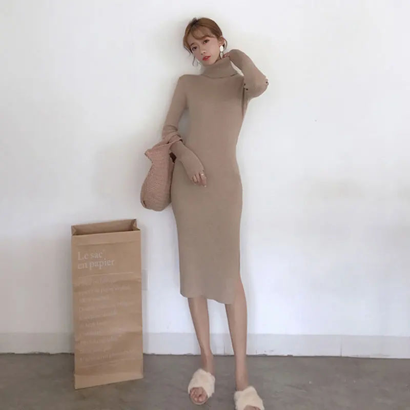 Turtleneck Slim Knit Bottoming Mid-calf Dress Women Solid Long Sleeve Split Hem Bodycon Dresses Ladies Elegant Knitted Dress New
Turtleneck Slim Knit Bottoming Mid-calf Dress Women Solid Long Sleeve Split Hem Bodycon Dresses Ladies Elegant Knitted Dress New