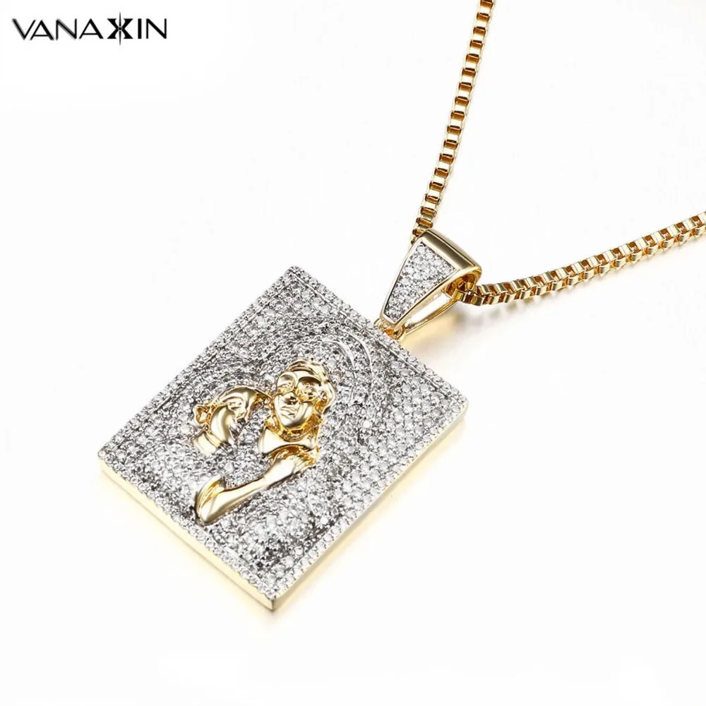 

VANAXIN Punk Mom And Kid Iced Paved AAA Full Cubic Zirconia Pendant Necklace For Men Hip Hop Gold/Silver Color Wholesale Jewelry