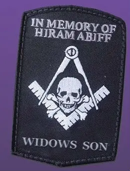 

Free Shipping MASONIC BIKER VEST IRON ON PATCH, HIRAM ABIFF MEMORIAL, WIDOW SON