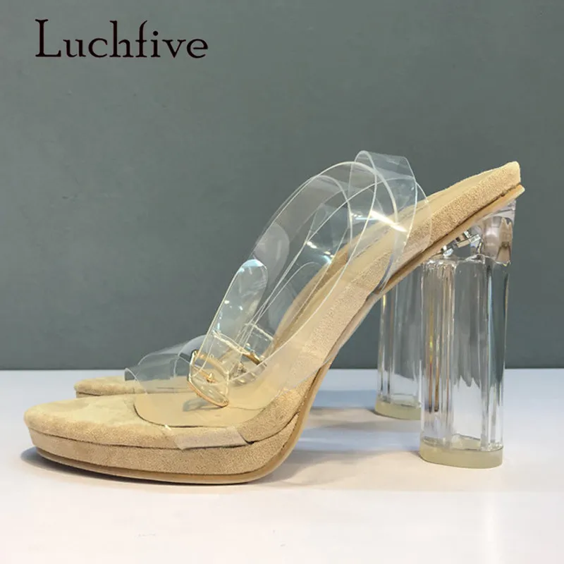 

2018 Platform Transparent Shoes Woman Open Toe Ankle Strappy 11CM Clear High Heel Shoes Woman Gladiator Sandals Femme