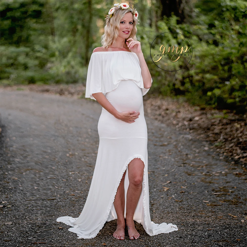 Fora do Ombro Vestido de Maternidade Fotografia para Sessão de Fotos do Vestido Colarinho Plissado Adereços Fotografia Gravidez Grávida Vestido Maxi d & j 18 ombro Vestido de Maternidade Adereços Fotografia Gravidez